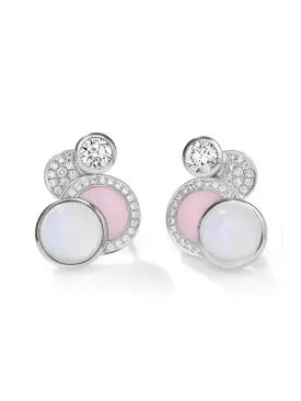 Raindrop Moonstone Pink Opal White Gold Stud Earrings