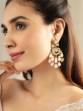 Rubans 22K Gold plated kundan crystal with pearls and pastel beaded Regal chandbali earrings