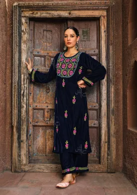 Rumi Chikankari Velvet Straight Kurta Set