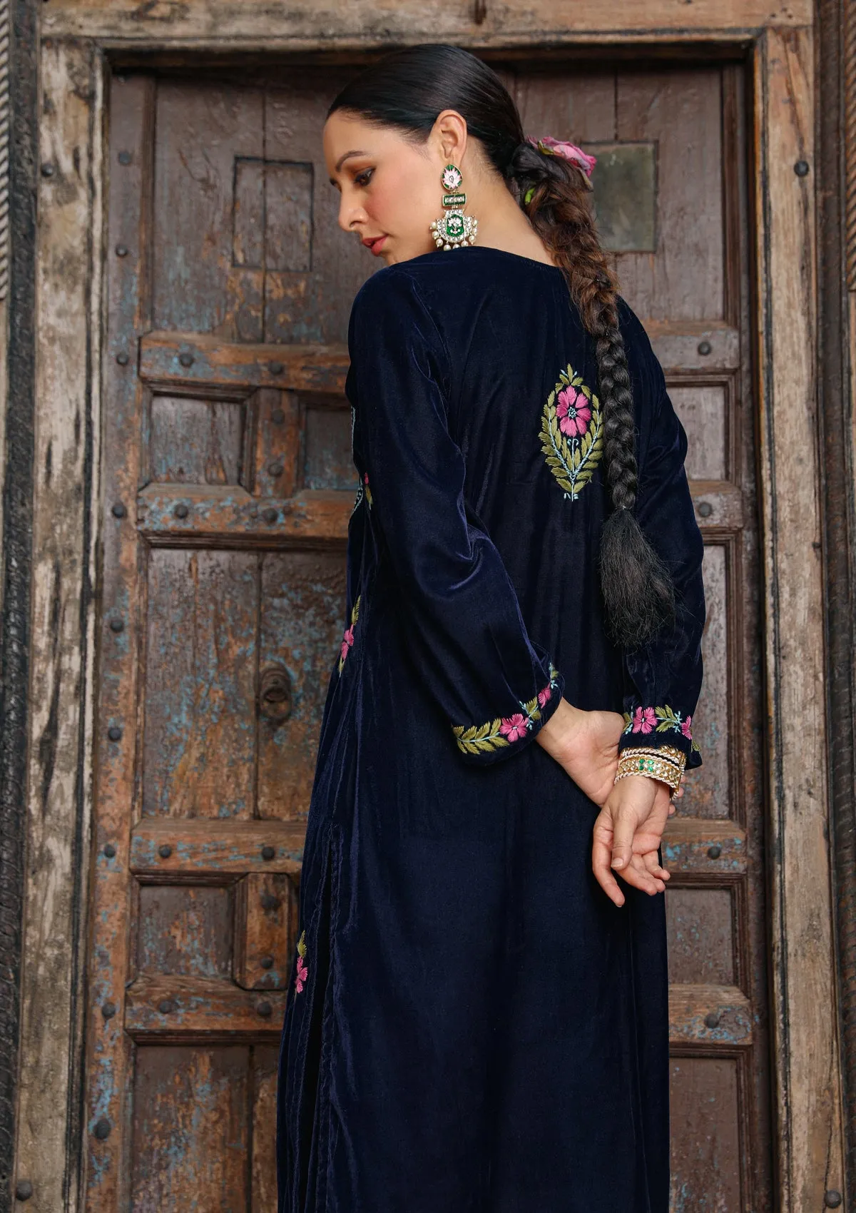 Rumi Chikankari Velvet Straight Kurta Set