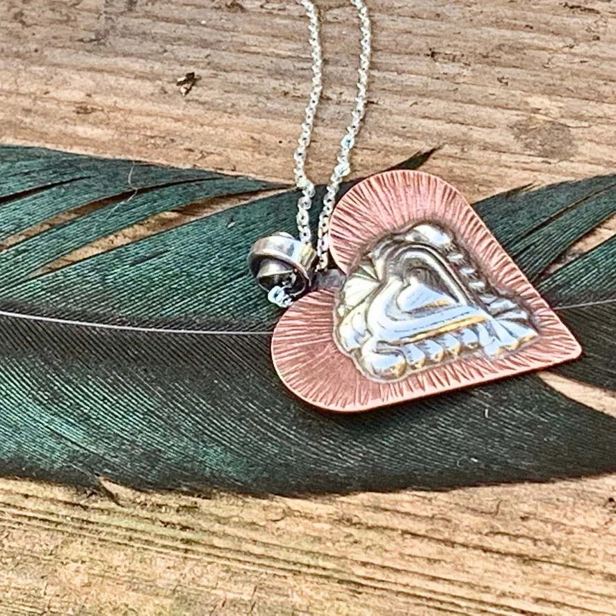 Silver and copper heart necklace