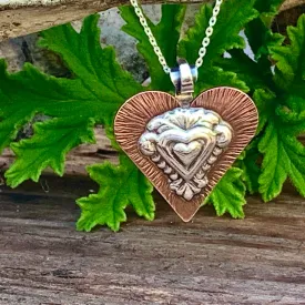 Silver and copper heart necklace