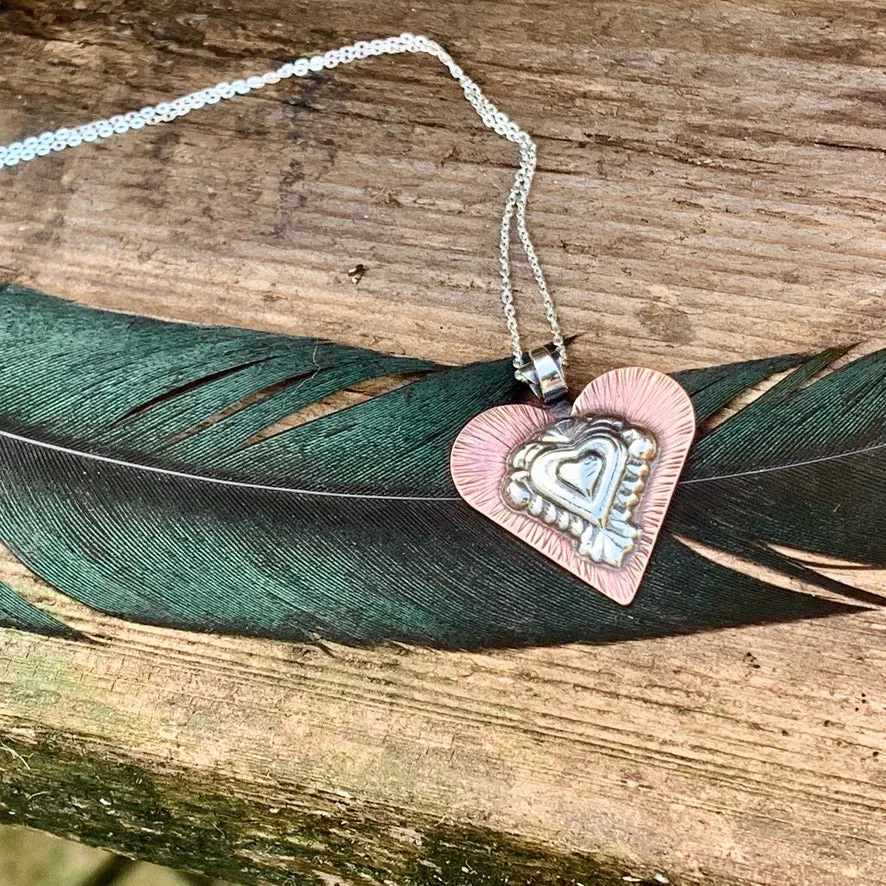 Silver and copper heart necklace