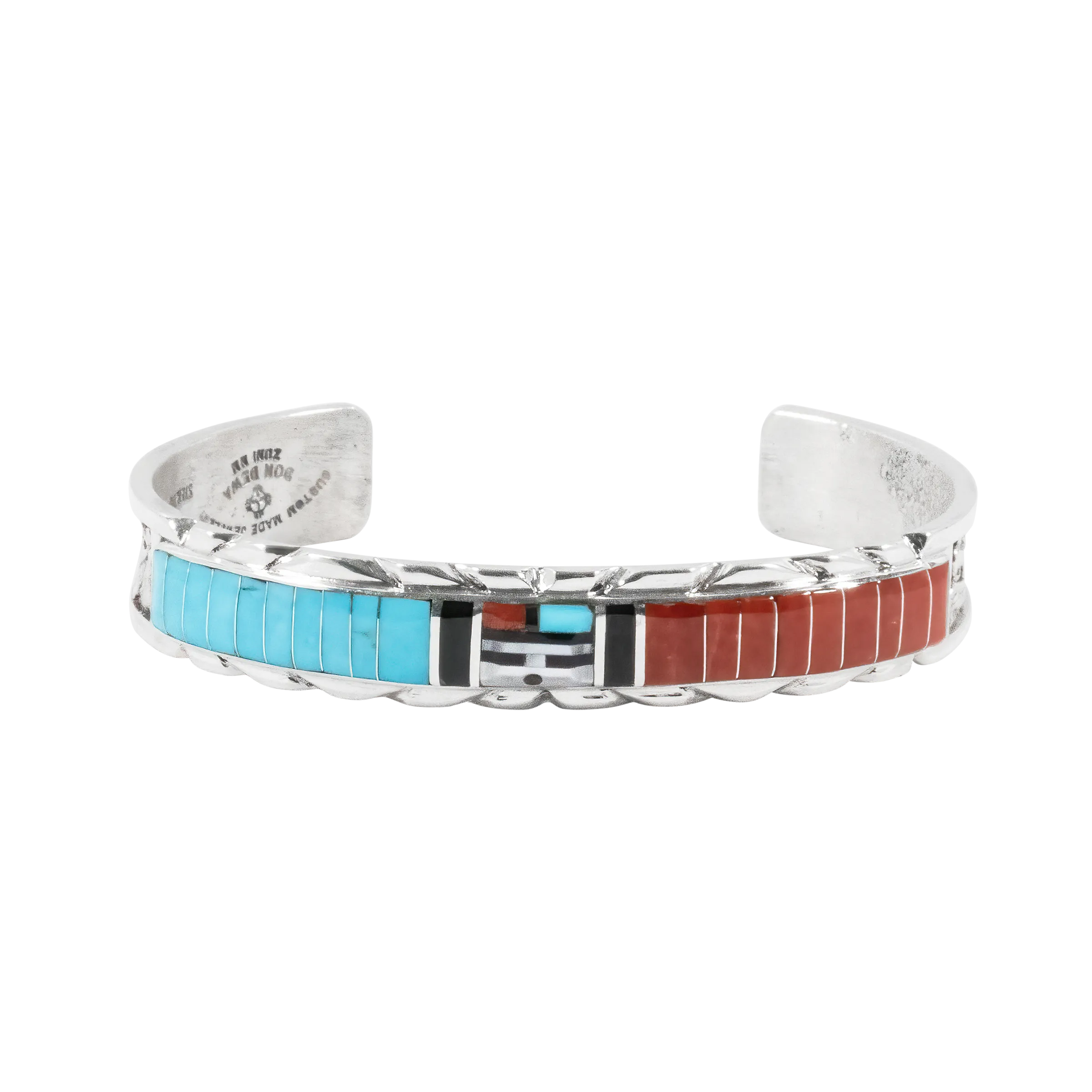 Sunface Inlay Bracelet with Coral, Onyx, Mother of Pearl, & Kingman Turquoise | Don Dewa