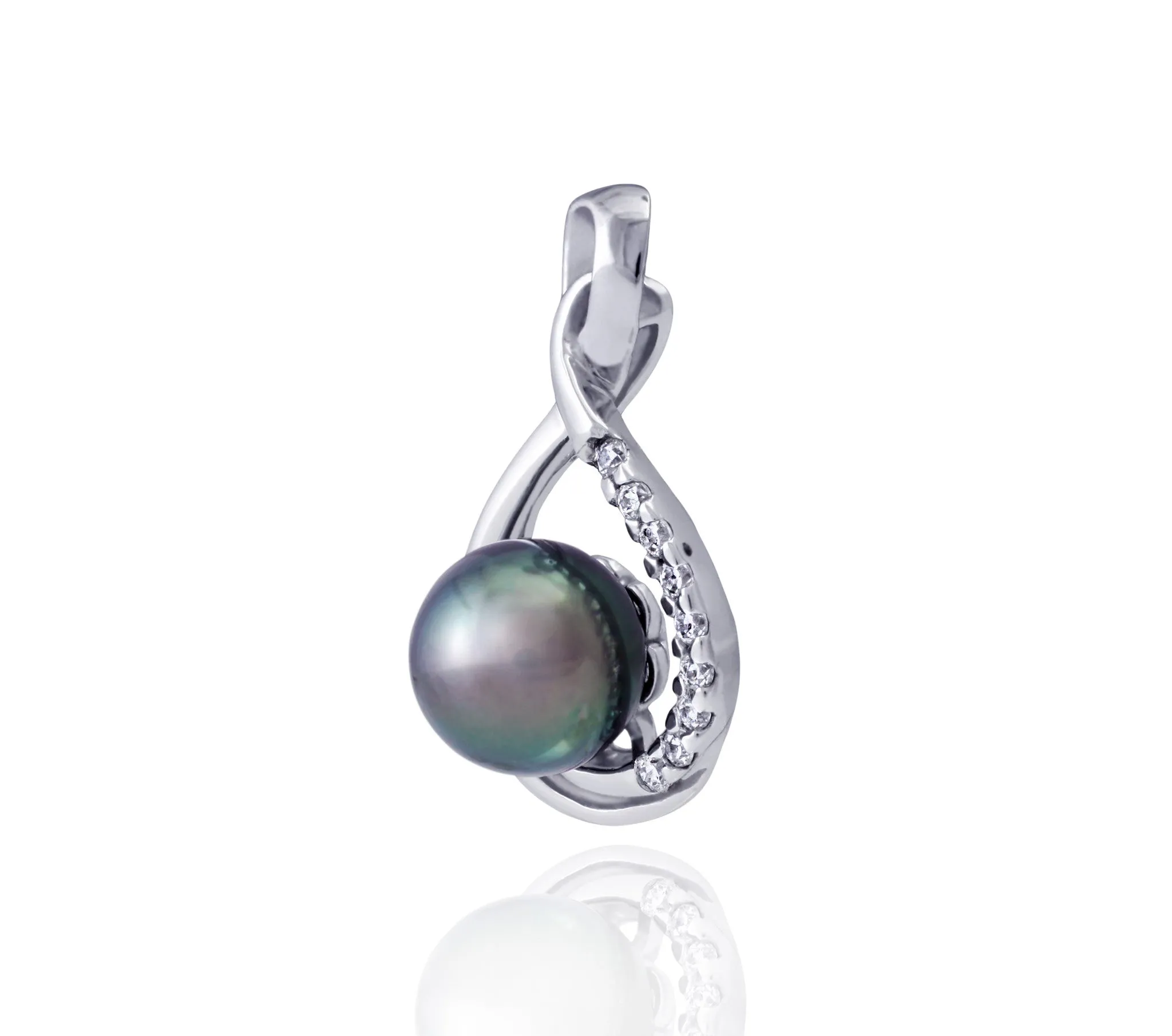 Tahitian pearl pendant in silver - dewdrops collection - PESZPE00078 - Blue Green