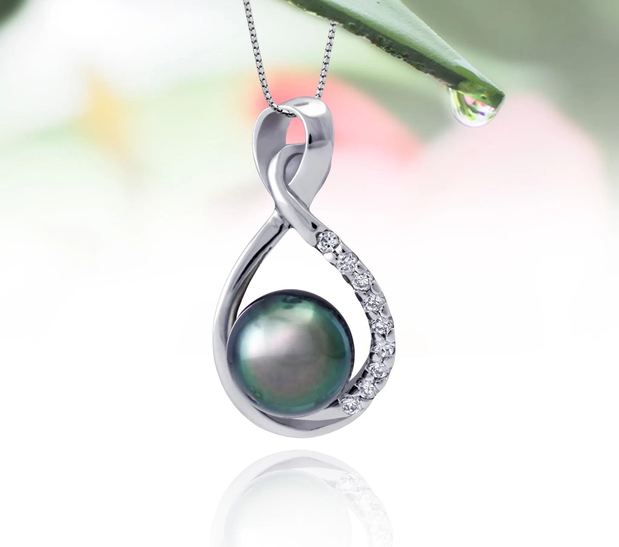 Tahitian pearl pendant in silver - dewdrops collection - PESZPE00078 - Blue Green