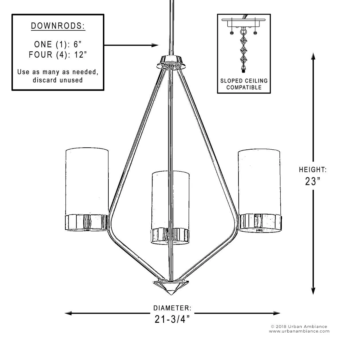 UHP2298 Contemporary Chandelier, 23"H x 21.75"W, Polished Chrome Finish, Madison Collection